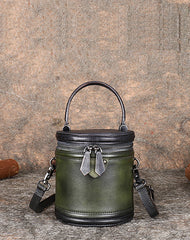 Womens Red Leather Barrel Handbag Purses Vintage - Back View