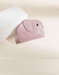 Cutest Women Pink Leather Elephant Small Zipper Wallet Keychain with Wallet Change Wallet For Women