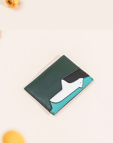 Cutest Women Green Leather Card Holder Polar Bear Card Wallet Card Holder Polar Bear Credit Card Holder For Women