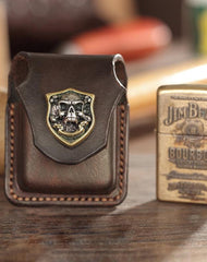 Dark Brown Handmade Leather Mens Armor Zippo Lighter Cases With Belt Loop Zippo Armor Lighter Holders For Men