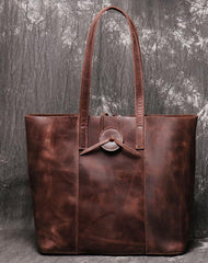 Vintage Mens Womens Leather Large Tote Handbag - Front View