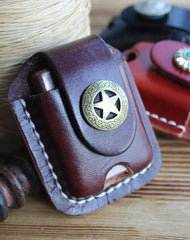 Handmade Mens Brown Leather Classic Zippo Lighter Case Zippo Lighter Holder with Belt Loop