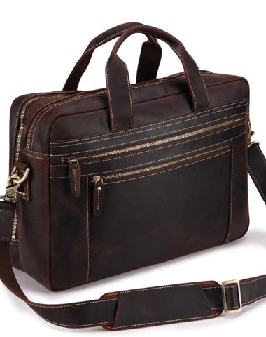 Dark Brown Large Leather Men's Professional Briefcase 17‘’ Laptop Handbag Briefcase Business Briefcase For Men