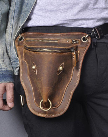 Vintage Brown LEATHER MEN'S Ox Fanny Pack Waist Bag Side Bag Drop Leg Biker Bag For Men