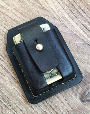 Handmade Black Leather Classic Zippo Lighter Case Standard Zippo Lighter Holder Pouch For Men
