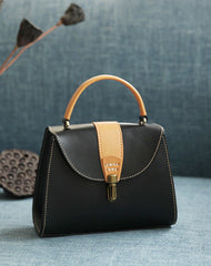 Handmade Women's Black Leather Handbags Purse Vintage Small Handbag Shoulder Bag Purse
