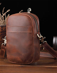 Casual Brown Leather Belt Pouch Mini Messenger Bag Men's Small Side Bag Phone Holster For Men