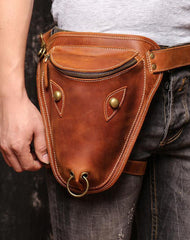 Retro Brown MENS LEATHER FANNY PACK FOR - Front View
