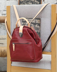 Fashion Handmade Womens Red Leather Backpack Satchel Bag Red School Backpack for Women