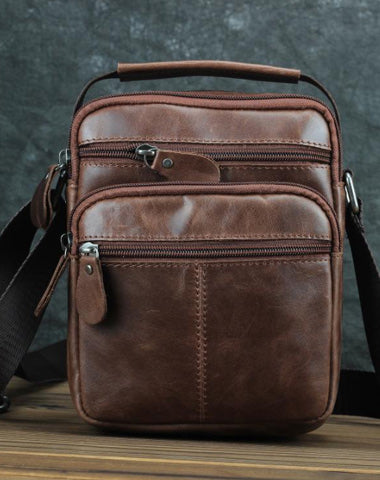 BROWN LEATHER MEN'S Small Side bag Vertical Courier Bag MESSENGER BAG FOR MEN