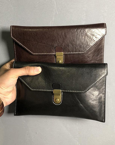 Cool Leather Black Mens Clutch envelope wallet Brown Clutch Wallet Wristlet Wallet for Men