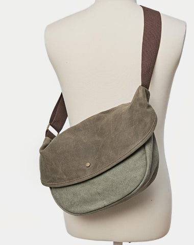 Canvas Mens Small Side Bags Green Canvas Saddle Messenger Bags Canvas Courier Bag for Men