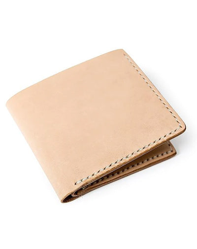 Handmade Beige Leather Mens billfold Wallet Bifold Front Pocket Small Wallet For Men