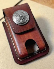 Coffee Handmade Leather Mens Slim Zippo Lighter Case Slim Zippo Lighter Holder with Belt Loop for Men