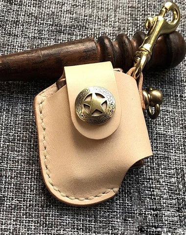 Handmade Mens Beige Leather Classic Zippo Lighter Case  Zippo Lighter Holder with Belt Clip