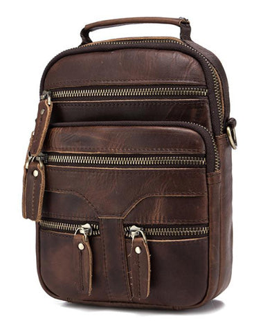 Brown LEATHER MENS Small Vertical Courier Bag SHOULDER BAG SIDE BAG COURIER BAG MESSENGER BAG FOR MEN