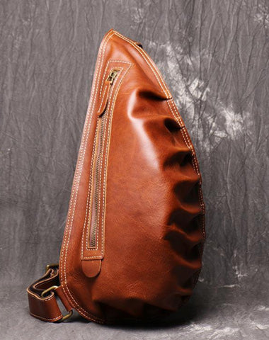 Cool Brown Leather Men's Sling Bag Sling Backpack Unique Sling Packs Sling Crossbody Pack For Men