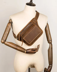 Cool Brown Leather Fanny Pack Mens Waist Bags Hip Pack Belt Bag Bumbags for Men