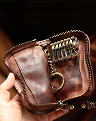 Cool Black Leather Mens Key Wallet Zipper Coin Pouch Card Front Pocket Wallet For Men