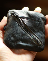 Vintage Slim Black Leather Mens Coin Wallet Zipper Coin Holder Change Pouch For Men