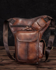 Cool Brown Leather Men's Waist Bag Phone Holster Shoulder Bag Mini Side Bag Belt Pouch For Men