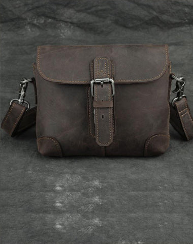 Cool Brown Leather Men's 8 inches Postman Bag Camel Belt Bag Courier Messenger Bag For Men