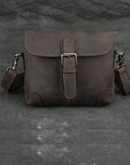 Cool Brown Leather Men's 8 inches Postman Bag Camel Belt Bag Courier Messenger Bag For Men