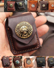 Handmade Brown Leather Mens Zippo Lighter Case With Belt Loop Zippo Standard Lighter Holders For Men