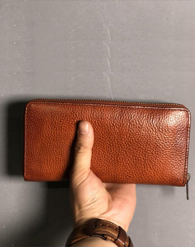 Fashion Black Leather Mens Long Wallet Brown ZIpper Long Wallet Coffee Clutch Wallet Men