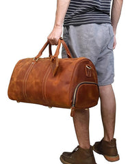 Cool Brown Leather Mens 19'' Overnight Bag Duffle Bag Travel Bag Large Weekender Bag for Men