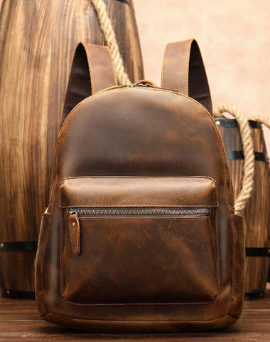 Brown Leather Men's 13 inches Large Computer Backpack Large Brown Travel Backpack Brown Large College Backpack For Men