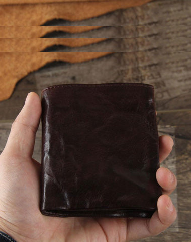 Handmade Genuine Leather Mens Cool Slim Leather Billfod Wallet Men billfold Wallets Bifold for Men