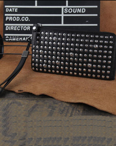 Genuine Leather Mens Clutch Cool Slim Wallet Zipper Clutch Wristlet Wallet for Men
