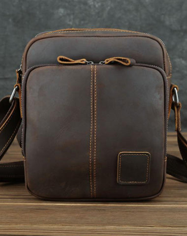 Casual Leather Brown Mens Vintage Small Side Bag Vertical Messenger Bag Shoulder Bags For Men