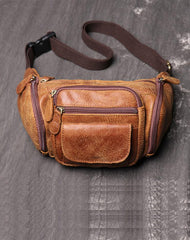 Vintage Brown LEATHER MENS Barrel FANNY PACK - Front View