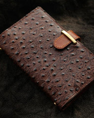 Creative Handmade Ostrich Pattern Leather A6 Travel Notepad Brown Notebook For Men