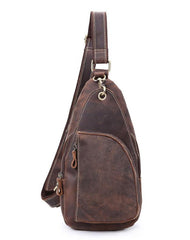 Vintage Brown Leather Sling Backpack Men's Sling Bag Chest Bags One shoulder Backpack For Men