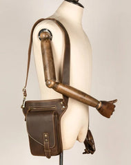 Cool Dark Brown Leather Small Side Bag Waist Bag Messenger Bags Fanny Pack for Men