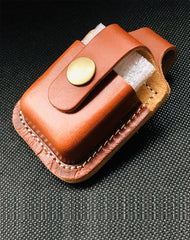 Light Brown Handmade Leather Mens Black Zippo Lighter Holder Lighter Case For Men