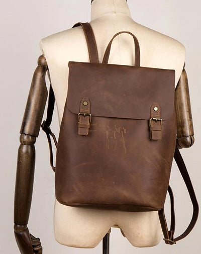 Fashion Black Mens Leather 15inchs Computer Backpack Brown Travel Backpacks School Backpack for men
