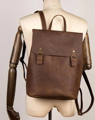 Fashion Black Mens Leather 15inchs Computer Backpack Brown Travel Backpacks School Backpack for men