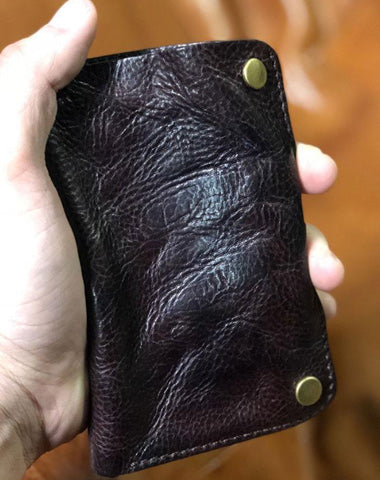 Handmade Genuine Leather Mens Cool Slim Leather billfold Wallet Men Small Wallets Bifold for Men