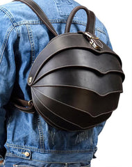 Dark Coffee Beetle Style Leather Men's Unique Backpack Hemisphere Travel Backpack College Backpack For Men