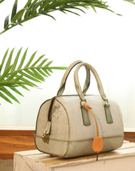 Vintage Womens Waxed Leather Beige Boston Handbags Purse Small Beige Side Boston Bag Purse for Women