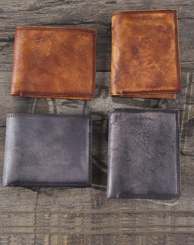 Handmade Genuine Leather Mens Cool Billfold Leather Wallet Men billfold Wallets Bifold for Men