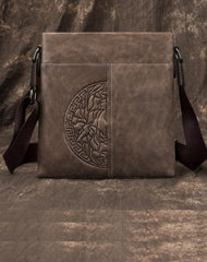 Casual Leather Brown Mens Vertical Side Bag - Front View