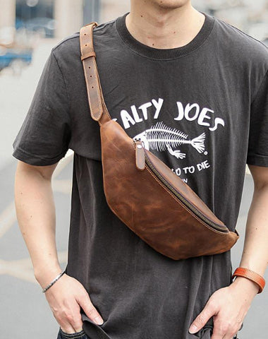 Brown Cool Leather Mens Fanny Pack Hip Pack Bum Pack Waist Bag Pack For Men