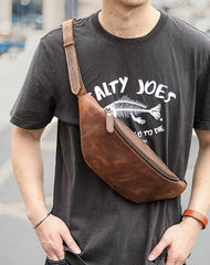 Brown Cool Leather Mens Fanny Pack Hip Pack Bum Pack Waist Bag Pack For Men