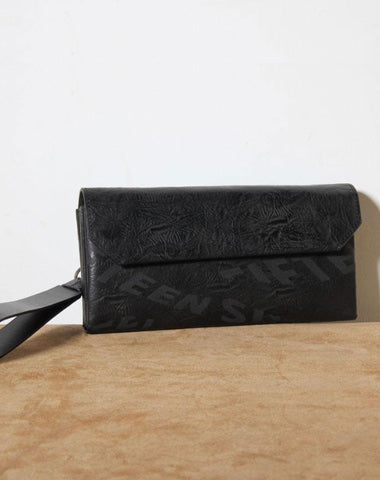 Handmade Leather Mens Clutch Cool Slim Wallet Zipper Clutch Wristlet Wallet for Men