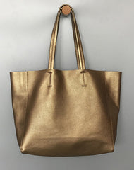 Fashion Womens Gold Leather Oversize Tote Bags Shoulder Bronze Silver Tote Bags Handbag Tote For Women